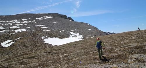 Broad scree slope up to high point