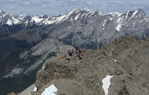 The group at lunch -Mt Kidd in background