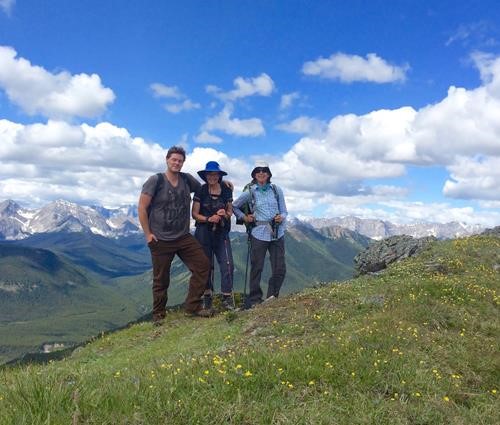 Donna, Ulli and guest Steven leaving our lunch stop with a view north towards Highwood Pass
