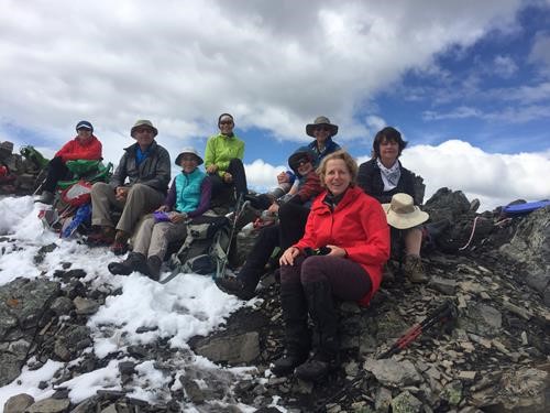 Nice lunch spot on summit of Grizzly Ridge, a happy group.