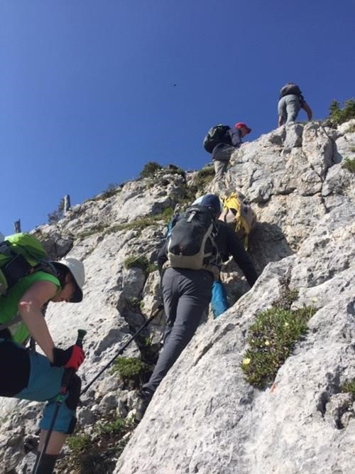 Hiking and easy scrambling begin above treeline