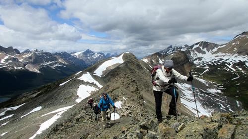 Janice and the ladies traversing the ridge between subpeak 3 and subpeak 4 