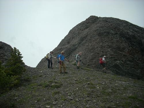 Group descending after deciding not to scramble up this bump