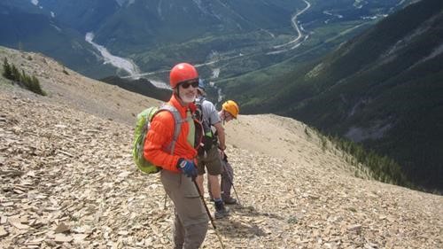 Descending on the brown shaley scree