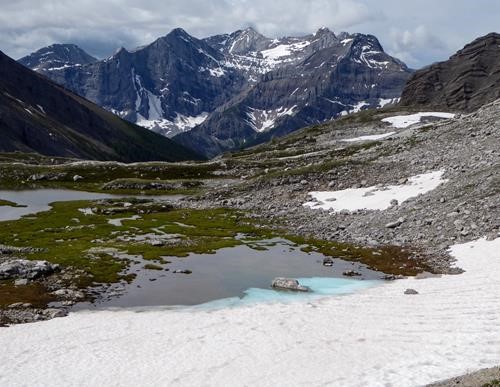 Looking back at the first tarn above the headwall.