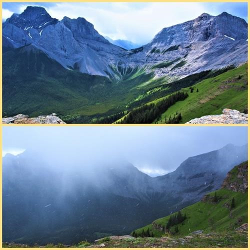 View of West Wind Pass on way up and as storm moved in.