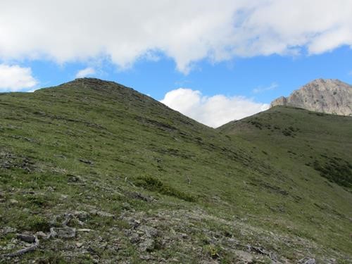 Not so easy - steep grassy ascent to the false summit