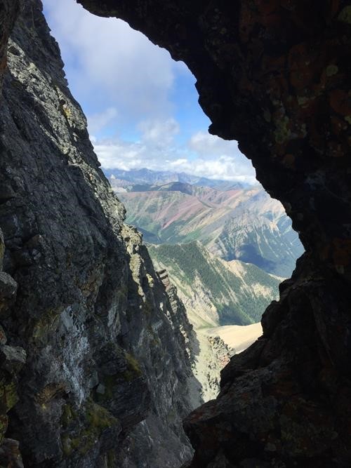 Looking north through a window near the top