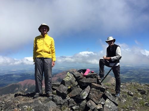 Enjoying the summit with surprisingly little wind.