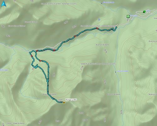 Route via bridge, up NW ridge, down NW gully