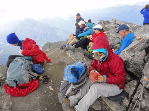 Ramblers lunch on the summit of Mt Cascade (it was cold and windy)