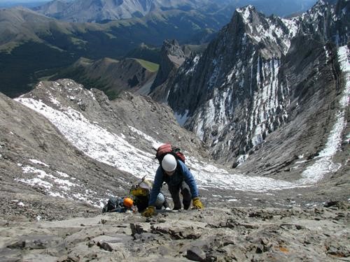 Bill and others on the slabs below the summit of Storm