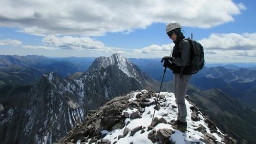 A pensive Inge on the summit of Storm Mountain