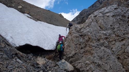 Teresa helping us down a tricky section below S-Dolomite Pass Teresa helping us down a tricky section below S-Dolomite Pass