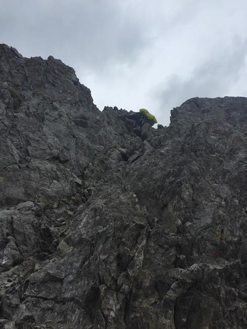 {1964 ka fr} down climbing tricky gully section (photo BP)
