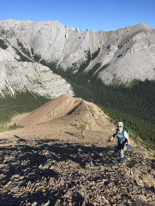Starting up Nihahi's north ridge with Compression Ridge behind