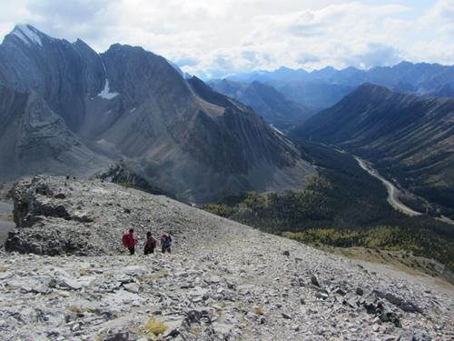 Little Arethusa: scramble up ridge on left side; rough trail comes up right side of this view southeast