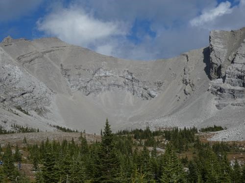 Junction summit on left of photo - descent was skiers left of the slabs in centre