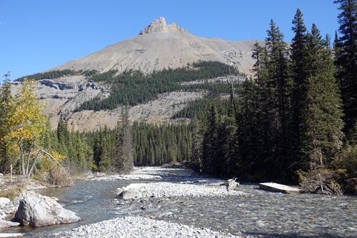 The Elbow River with Threepoint Mountain in the background