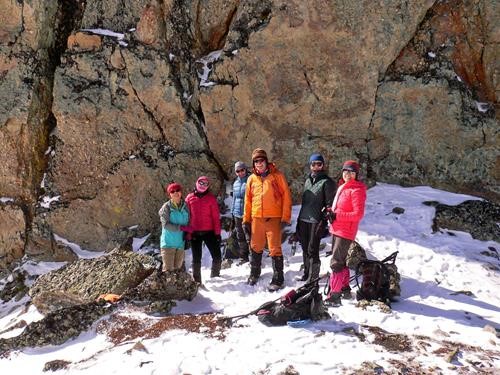 Group at lunch spot behind a pinnacle in the Rock Garden
