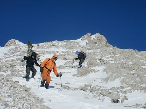 John, Marg and Clifton descending the upper ridge