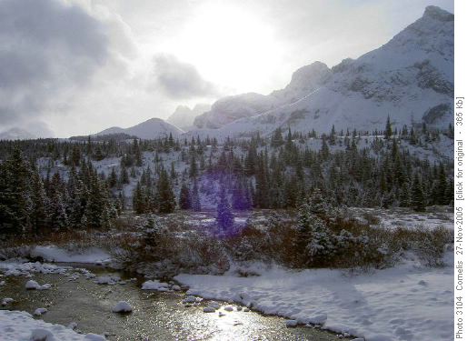 Elbow River looking South along Mt Rae Ridge seen from Tombstone Campground bridge