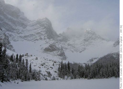 Tombstone lower Lake (2160m) and Mountain NE face