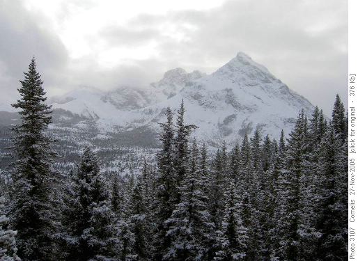 View on Tombstone Mountain (3035m) while climbing up to Tombstone Lakes