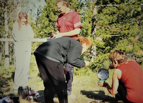 Ramblers prepare dinner in the Fitzsimmons Creek valley