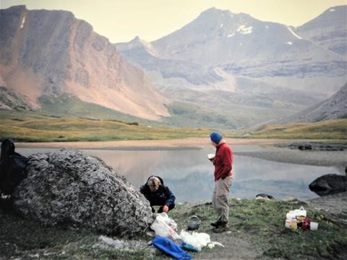 Benjamin and Christine make dinner at a camp in Clearwater Pass as part of a climb of Mt. Willingdon Benjamin and Christine make dinner at a camp in Clearwater Pass as part of a climb of Mt. Willingdon