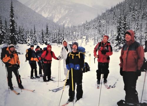 Ramblers ski in the Illecillewaet River Valley