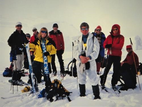 Ramblers skiers on Dolomite Circuit Pass