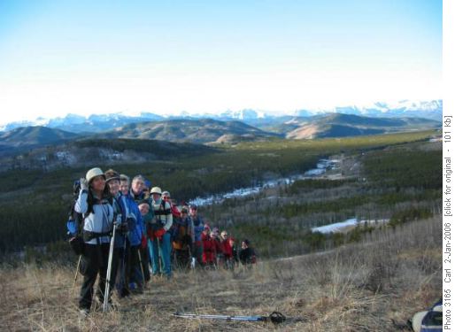 Two dozen happy hikers on Long Prairie Hill