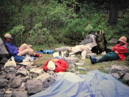 John and Gail relax in camp near the Ram River John and Gail relax in camp near the Ram River