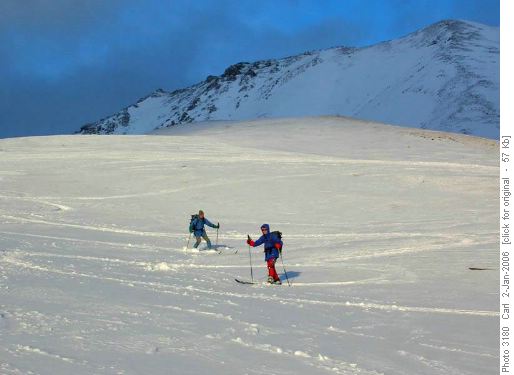 Tele Turns below Deception Pass (Fossil Mtn in the background)