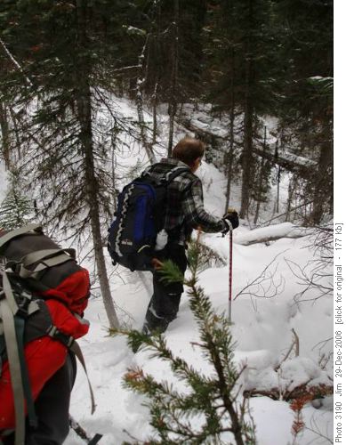 Carl leads the way down a small creek descending from Gypsum Mines.