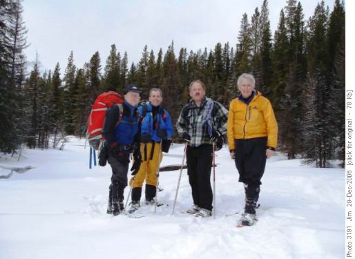 Greg, Mike Carl and Jim on the snowy banks of Smith-Dorrien Creek.