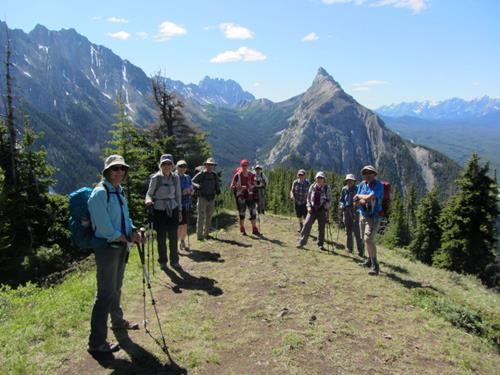 Flat spot group photo. Mount Wintour on right, Elpoca in centre distance