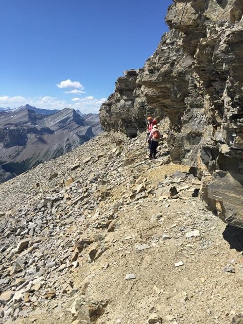 Below summit block, preparing to descend