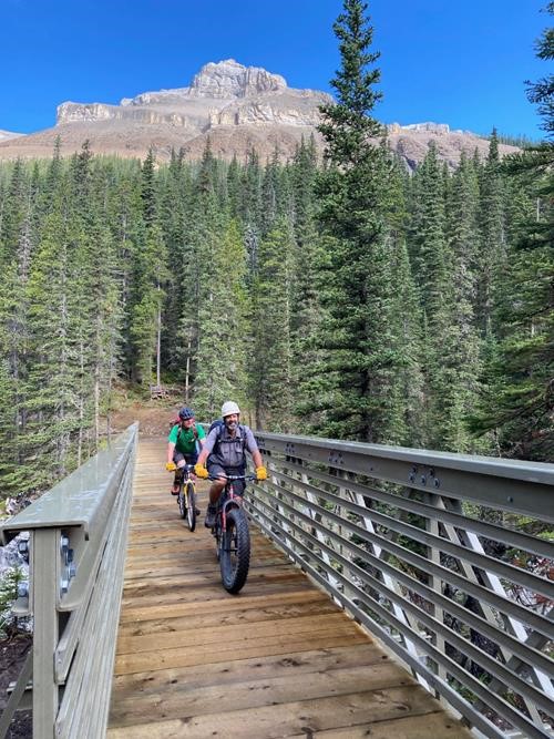 New bridge over Big Elbow with east outlier of Banded Peak behind (photo courtesy Simon)