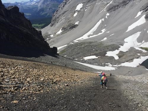 2 west scree descents below the col