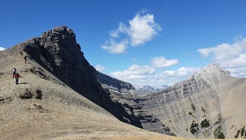 Ramblers descend the ridge from Ship's Prow Peak