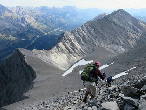 Heading back down the talus/scree slope to the gully