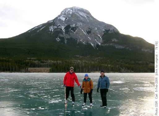 Skaters on Barrier Lake (Mt Baldy in the background)