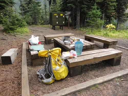 Kitchen area at (free) Beatty Lake Campground, BC near South Kananaskis Pass