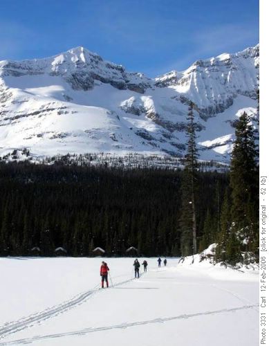 Crossing Lake O'Hara (Mt Odaray in the background)