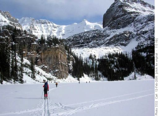Skiing around Lake O'Hara (Oesa Plateau in the background)