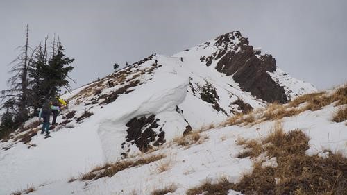 This slope was windblown, the summit is beyond bump on the left.