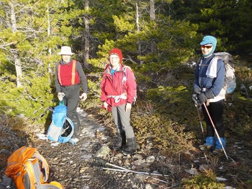 {1900 le gee}, {2118 m az} and {168 si gal} in the trees on Wascootch Ridge