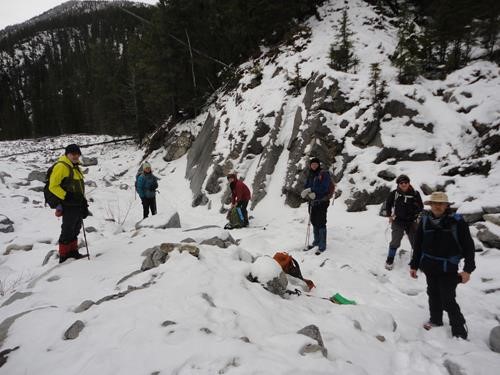 Ramblers descend Porcupine Creek in mid-December 2020